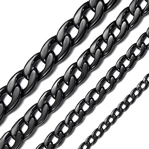 ChainsHouse Cadena Acero Inoxidable Negro Hombre Cadena Gruesa Cuello Collar 9mm Ancho 66cm Largo Regalo accion de Gracias