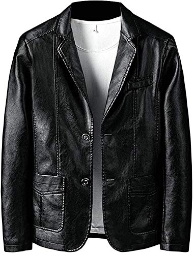 Cheokee Men's Blazer Suit Jacket Faux Leather Moto Biker Casual Business Jacket Coat Outerwear