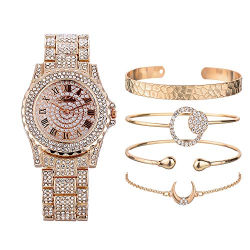 cilyberya Las Mujeres llenas de Diamantes Reloj de Regalo Conjunto-Moda Pulsera Brazalete joyería Ronda Banda de Acero Inoxidable Reloj de Pulsera Pulsera