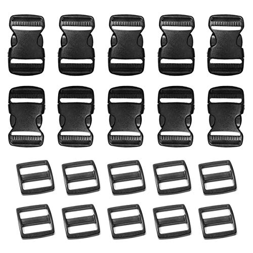 Clips de hebilla, 10 pares de deslizadores de plástico Tri-Glide para reparación de mochila, correa de sujeción de equipaje (negro, 25 mm/1 pulgada)