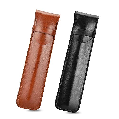 CODIRATO 2 PCS Estuche de Cuero PU Cuero Lapicera Poseedor Estuche para Bolígrafo Portátil Estuche Protector para Bolígrafos, Lápiz Óptico (Marrón y Negro)