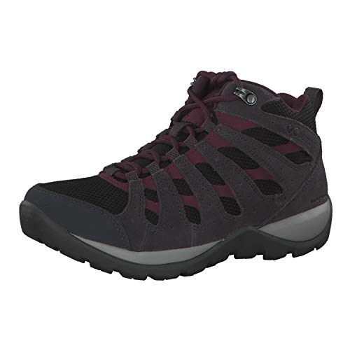 Columbia Redmond V2 Mid, Botas de Senderismo Impermeables Mujer, Negro, Rojo (Black, Black Cherry), 42 EU