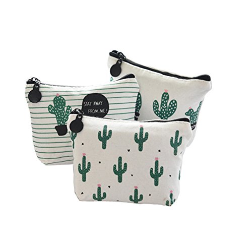 Cosanter 3Pcs Monedero Carteras de Lona de Patrón de Cactus para Mujer Bolso de Mano con Llaves Monedas Tarjetas Dinero