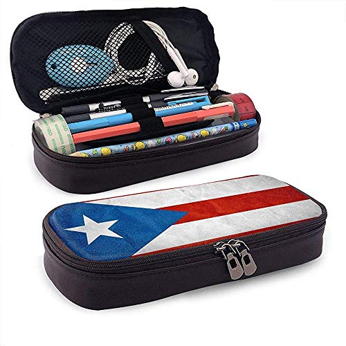 Cute Pencil Case - Bolsa de maquillaje para organizador de papelería (bandera de Puerto Rico)