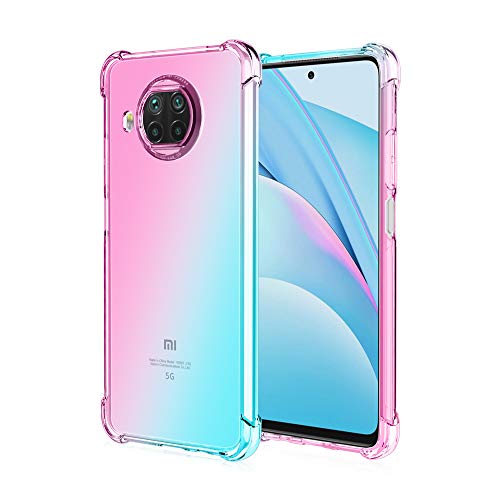Dedux Funda para Xiaomi Mi 10T Lite 5G, [Refuerzo de Cuatro Esquinas] Carcasa Gradiente Transparente TPU Suave Funda Case (Rosa/Verde)