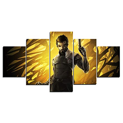 Deus Ex: Human Revolution Art Canvas Poster Decoración para el hogar Marco 5 piezas pinturas para sala de estar HD impresiones imágenes (L, enmarcado)