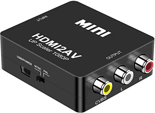 DIGITNOW! HDMI a AV 3 RCA CVBS Compuesto Adaptador Convertidor Conversor de Video y Audio de señal Mini 1080P Compatible con Cable de Carga USB para PC/Laptop/Xbox / PS4 / PS3 / TV/VCR Cámara DVD