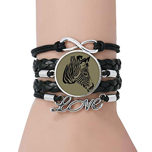 DIYthinker Característica Principal de la Cebra de Brown Animal Pulsera Negro retorcido Amor Pulsera de Cuero de la Cuerda