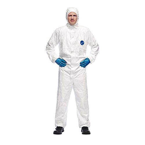 DuPont Tyvek 500 Xpert | Ropa de protección química con capucha,Categoría III, Tipo 5-B y 6-B | Resistente pero Ligero | Blanco|Talla L