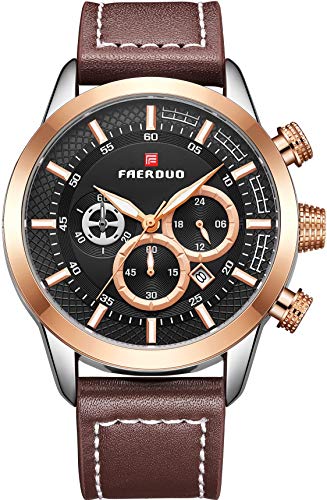 FAERDUO Reloj para Hombre Clásico Elegante Negocios Analógico Cuarzo Reloj Impermeable Cuero Fecha Relojes