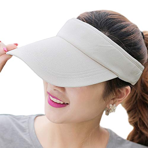Fasbys Multiple Colors Sun Visors for Women and Men, Long Brim Thicker Sweatband Adjustable Hat for Golf Cycling Fishing Tennis Running Jogging and Other Sports (Beige)