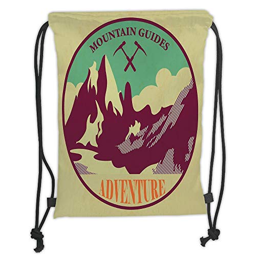 Fevthmii Drawstring Backpacks Bags,Adventure,Journey Mountain Guides Trekking Climbing Camps Tourism Vivid Colorful Art Print,Multicolor Soft Satin,5 Liter Capacity,Adjustable String Closur