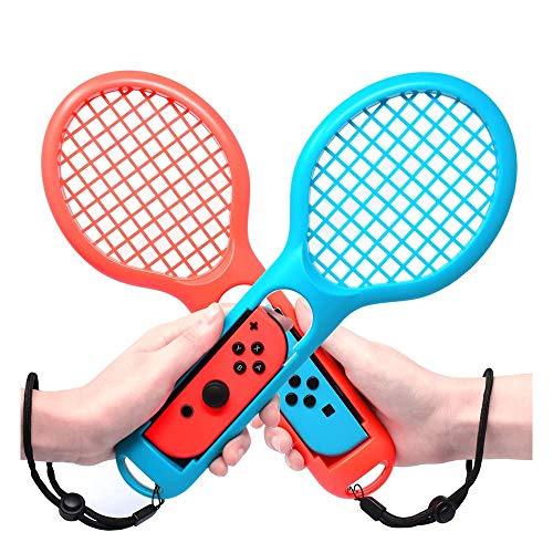 FiiMoo Raqueta de tenis para Nintendo Switch 【 2pzs 】 Joy Con Controller Grip Sports Game Accesorios para Mario Tennis Aces (Azul & Rojo)