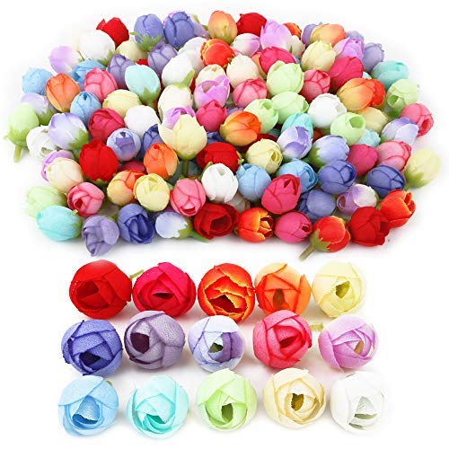 FLOFIA 150pcs Capullos de Rosas Artificiales Pequeñas Flores Falsas de Seda Mini Peonías Artificiales Rosas Cabeza de Flor Decoración Boda Fiesta Caja de Dulces Mesa Bolsitas Manualidad, diámetro 2cm