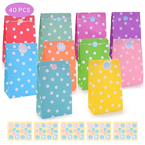 FORMIZON 40 Pcs Bolsas Regalo Papel, 10 Colores Patrón Puntos con Adhesivos Sellado para Niños Suministros Fiesta de Cumpleaños, Suministros Banquetes de Boda (A)