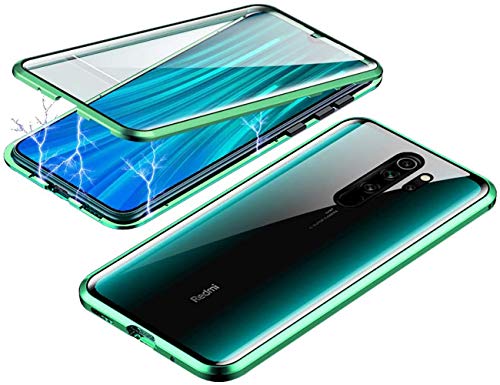 Funda para Xiaomi Redmi 9 Magnética Carcasa,Funda Protectora de Cuerpo Completo 360° con Cristal Templado Protector de Pantalla,Antigolpes Rugged Metal Bumper Case Cover para Redmi 9,Verde