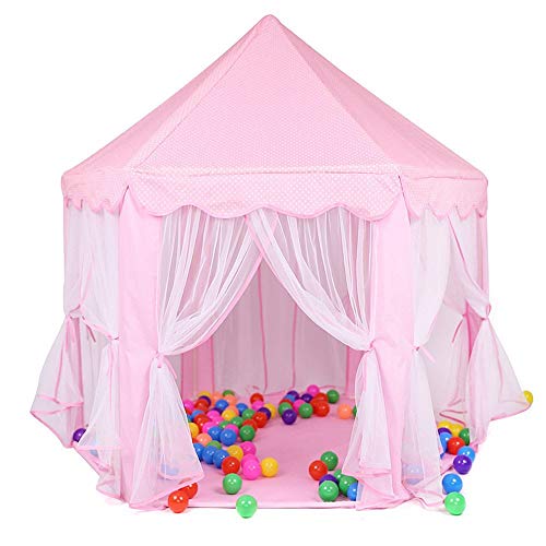 Girls Play Tent Hexagon Princess Castle House Palace Carpas, Deluxe Kids Princess Children Play Castle Tent, Garden Outdoor Indoor Playhouse, (Color : Pink)