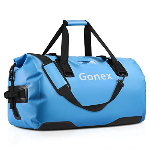 Gonex Bolsa de Viaje Impermeable 80 L, Bolsa Seca Duradera para Viajes, Utilizada para pasear en Kayak, Rafting, Pesca, Camping, Camping, Senderismo, Aventura al Aire Libre, Azul Claro