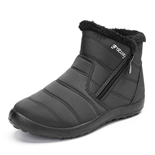 gracosy Botas de Mujer 2020 Otoño Invierno Goma Encaje Forro de Piel Punta Redonda Botas de Nieve Zapatos de Trabajo Formal Calzado Antideslizante Ligero Botines Que Caminan