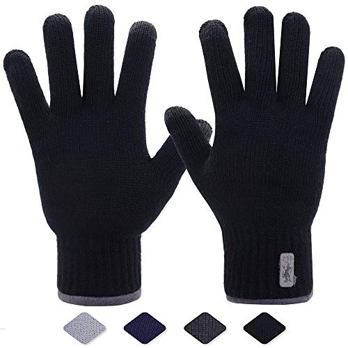 Guantes de invierno para hombres Guantes térmicos con pantalla táctil Guantes a prueba de viento Guantes de invierno para clima frío Cable de punto con pantalla táctil Guantes de invierno para texto