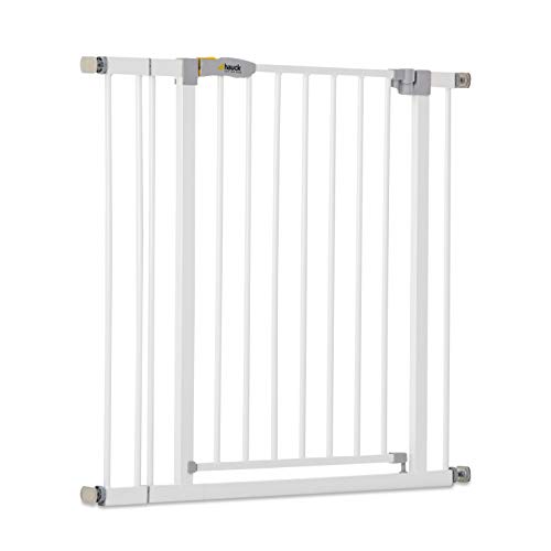 Hauck Open N Stop KD Puerta de seguridad incluido extensión de 9 cm, para escaleras 84 - 89 cm, sin agujeros en la pared, con apertura a ambos lados, hierro, blanco