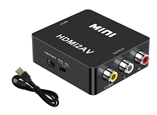HDMI a AV Convertidor, 1080P Adaptador HDMI a RCA, HDMI a RCA Convertidor Compuesto 3RCA CVBS Señal Audio y Vídeo Adaptador Soporte PAL/NTSC Full HD para TV, Roku, Chromecast, PC, Xbox