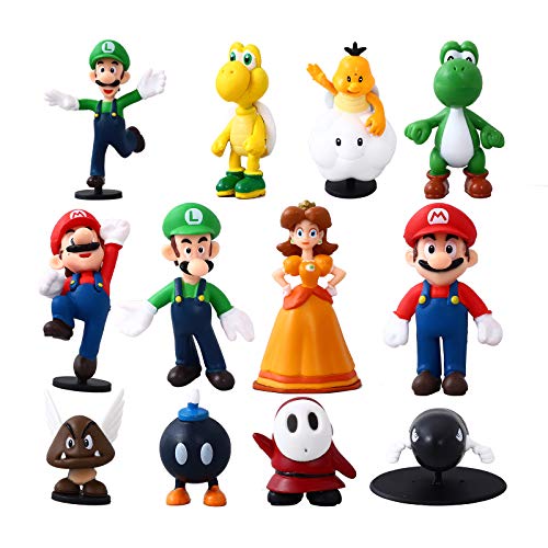 Herefun 12pcs/Set Super Figuras, Super Bros Juguetes Modelo, Personajes de Super Bros, Figuras de Luigi Juguete de PVC, Decoraciones de Pastel Regalo para niños