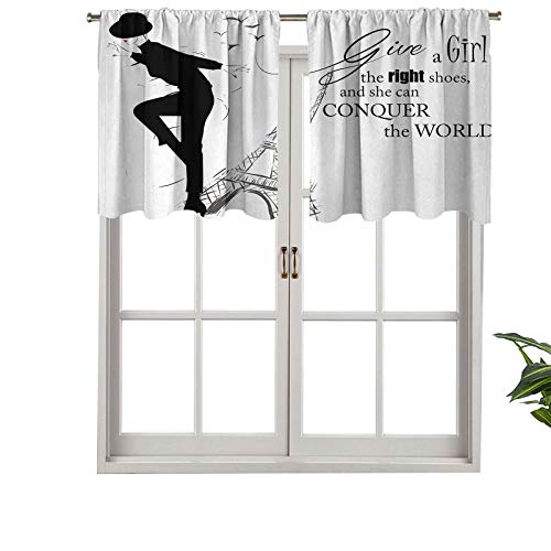 Hiiiman Cortinas pequeñas para ventana de cocina con cenefas bailando masculina a la moda de mujer por la Torre Eiffel, juego de 2, 137 x 91 cm para cocina, baño y cafetería.