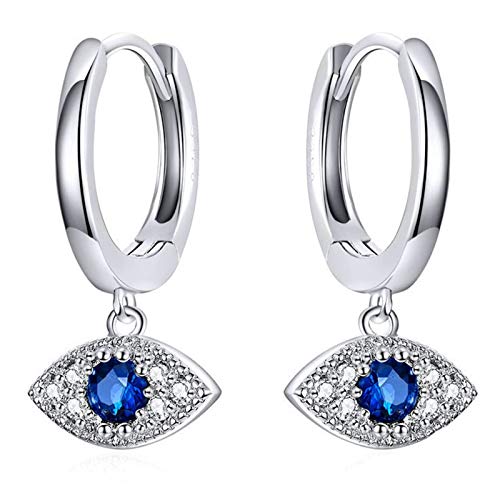 HMMJ Mujeres S925 ST925 Sterling Silver Hipoalergénico Demonio Azul Ojos Small Sleeper Hoops Huggie Bisagras Pendientes