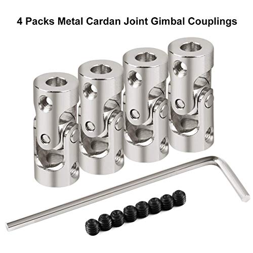Hootracker 4pcs Metal Cardan Joint Gimbal Couplings Universal Joint Connector Model DIY Motor Shaft Fitting Accessory for RC Car Boat with Screws and Wrench