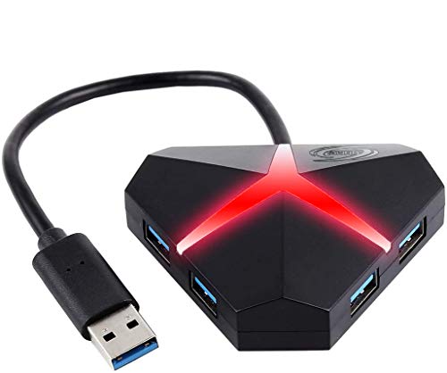 HUB USB 3.0 con Leds RGB Gaming. USB múltiple con Varios Puertos para PC, PS4, Consola, portátil (Black)