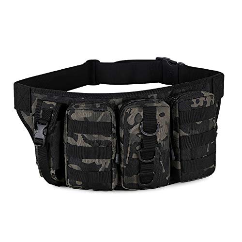 Huntvp Bolsa de Riñonera Mochila de Bandolera 3 Vías de Llevar Estilo Militar Táctical Bolsa de Múltiple Función Impermeable para Aire Libre Correr Senderismo Ciclismo Camping (Tipo 2- Camuflaje)