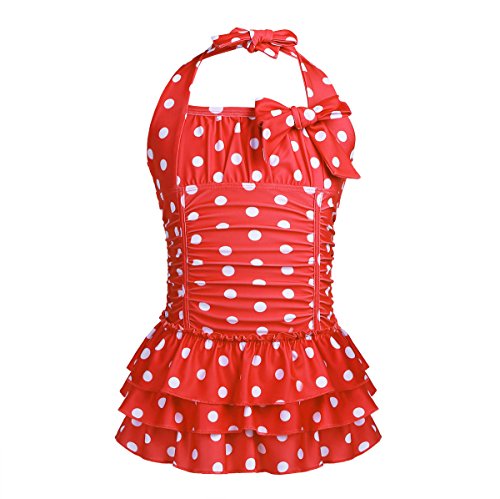 IEFIEL Ropa de Baño Bañador con Tutú Minifalda Bikini con Estampado de Lunares para Niñas 3-14 Años Rojo 9-10 años