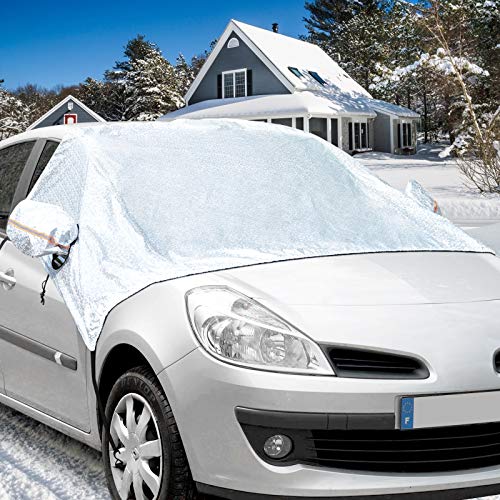 IREGRO Protector para Parabrisas,Parabrisas para Coche con cubierta de espejo Protege de Hielo,Sol,Nieve,Lluvia,viento y polvo,Funda Plegable Parabrisa Delantero Universal (230 x 220 x 175 cm)