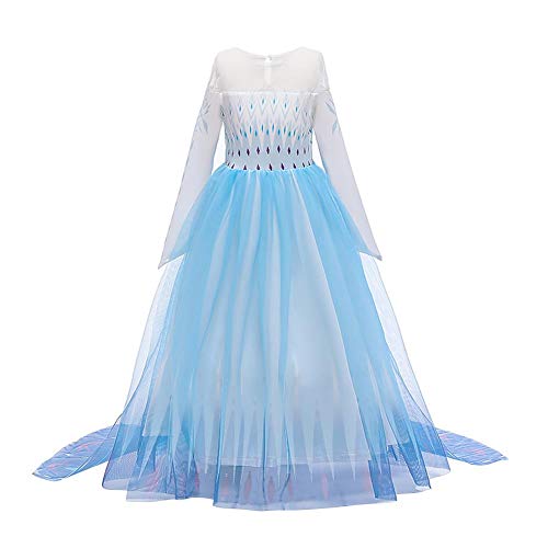 IWEMEK Disfraz de reina del hielo Elsa para niña, vestido de princesa de nieve, vestido de princesa con copos de nieve, vestido de tul, para Navidad, carnaval, fiesta de cumpleaños B-azul 01 9-10 Años