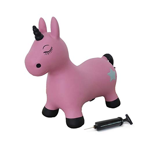 Jamara 460453-Animal saltarín Unicornio Fucsia con Bomba-Mejora el Equilibrio y Capacidad motora, Orejas como Soporte, Robusto y Resistente, Peso sostenible 50 Kg, Color Rosa (460453)