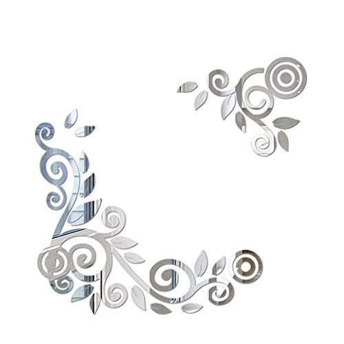 jieGorge 2PC / 1Set 3D DIY Flower Shape Acrílico Adhesivo de Pared Pegatinas Modernas Decoración, Decoración del hogar, para el Día de Pascua (Plata)