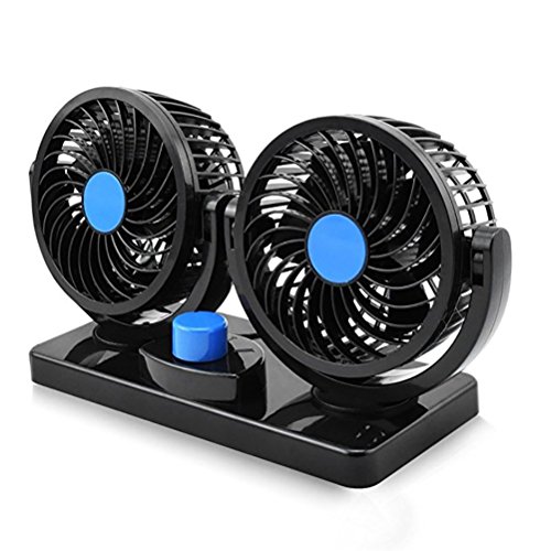 JINGBO Ventilador del Coche eléctrico, Doble Cabeza 2 Velocidad 12V Aire de refrigeración circulador - Ventilador automático Giratorio de 360 ​​Grados