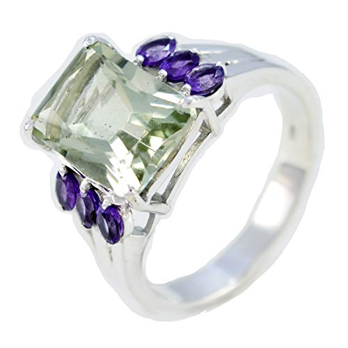 joyas plata anillo de amatista verde con facetas de piedras preciosas naturales en forma de octágono - anillo de amatista verde de plata maciza - nacimiento de marzo piscis