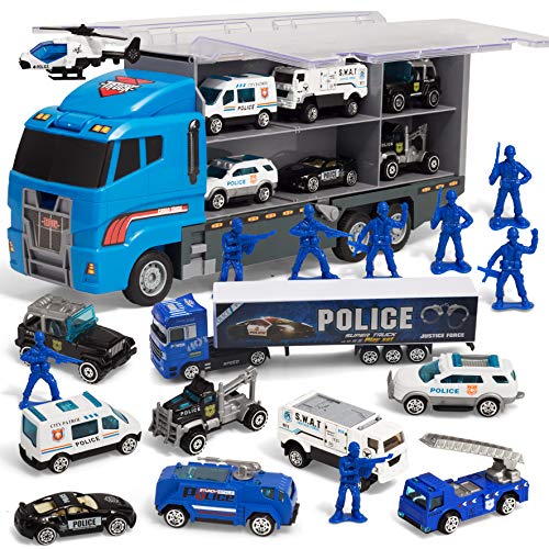 JOYIN Camión Coches Juguetes 10 in 1 Die-Cast Vehículos Policiales para 2 3 4 5 6 Años Niños Chicos