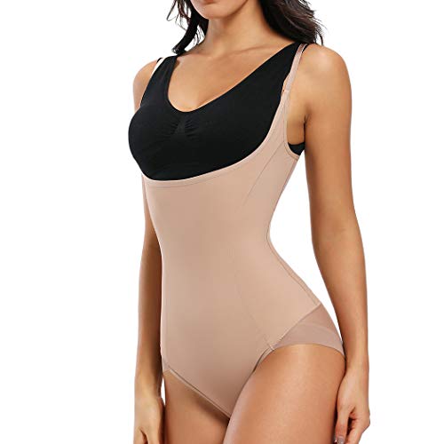 Joyshaper Mujer Body Faja Reductora Modeladora Abdomen Cintura Corsé Bodysuit Postparto Adelgazantes Underbust sin Costuras Escote por Debajo del Pecho Control de Barriga (Beige, X-Large)