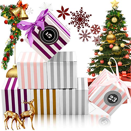 JOYUE 24 Calendario de Adviento, Calendario de Navidad, Cajas de Regalo Navidad con Adviento Pegatinas, Bolsa para Calendario de Adviento, Navidad Bolsas de Regalo, Cajas de Papel Kraft