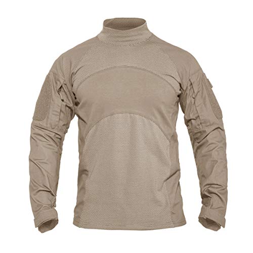 KEFITEVD Camiseta táctica de manga larga para hombre, diseño del ejército estadounidense, para airsoft o paintball, de camuflaje, ajustada, de manga larga caqui L
