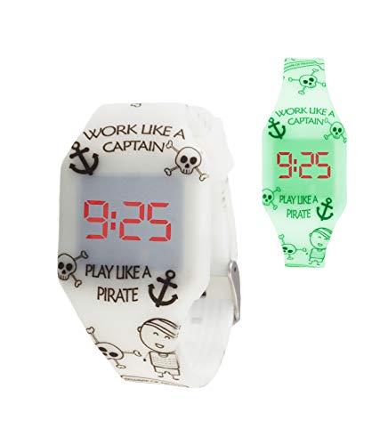 KIDDUS Reloj LED Digital para niña o niño. Pulsera de Silicona Suave. Batería Japonesa reemplazable. Fácil de Leer y Aprender Las Horas. Efecto Fluorescente. KI10223 Pirata