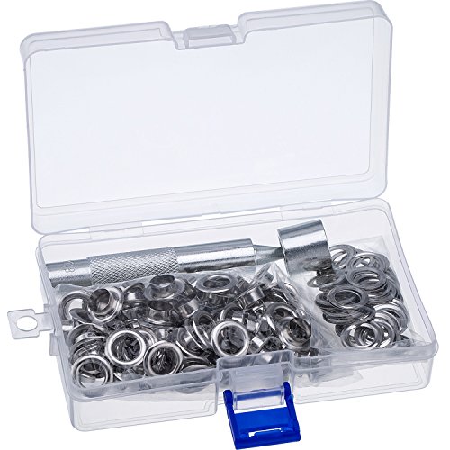 Kit de Herramienta de Ojetes, Herramienta de Montaje de Arandela y 100 Sets Ojetes de Arandelas con Caja de Almacenaje (2/5 Pulgada de Diámetro Interior)