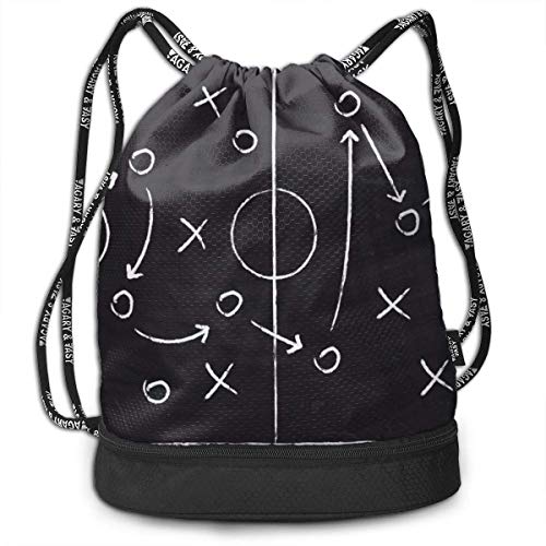 KKLDOGS Mochila con cordón para juego de fútbol y estrategia, diseño táctico con jugadores de fútbol y flechas de estrategia, bolsas de cordón