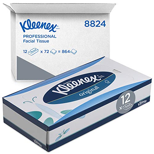 Kleenex 8824 Caja de Pañuelos, 12 Paquetes de 72 hojas, 3 Capas, Suaves y Resistentes, Sin Fragancia, Color: Blanco, Original, 08824000