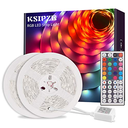 Ksipze Tiras LED 10m, Luces LED RGB con Control Remoto y Fuente de Alimentación de 12V, 20 Colores y 8 Modos de Escena para la Habitación, Techo, Cocina 2 Rollos de 5m