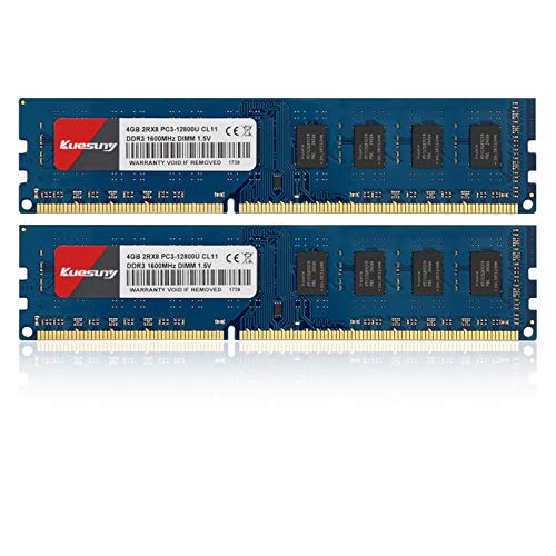 Kuesuny Módulo de memoria RAM de 8 GB (2 x 4 GB) DDR3 1600 MHz Udimm Ram PC3-12800 PC3-12800U 1,5 V CL11 240 pines 2RX8 de rango dual sin ECC sin búfer para ordenador de sobremesa
