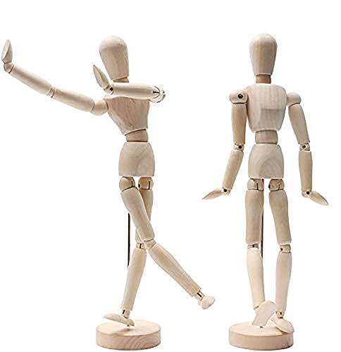 KURTZY 2 Piezas Maniquí dibujo - Maniquí Humano de Madera para Dibujo y Pintura 30,5cm - Maniqui artistic con base y cuerpo flexible (Hombre y mujer)